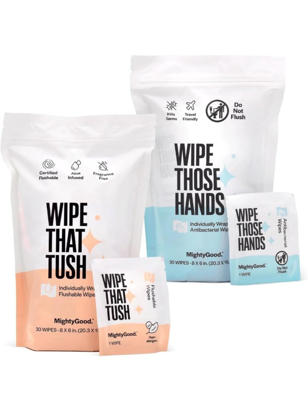 Travel Essentials: 30 Flushable Wipes & 30 Hand Sanitizing Wipes Combo Pack